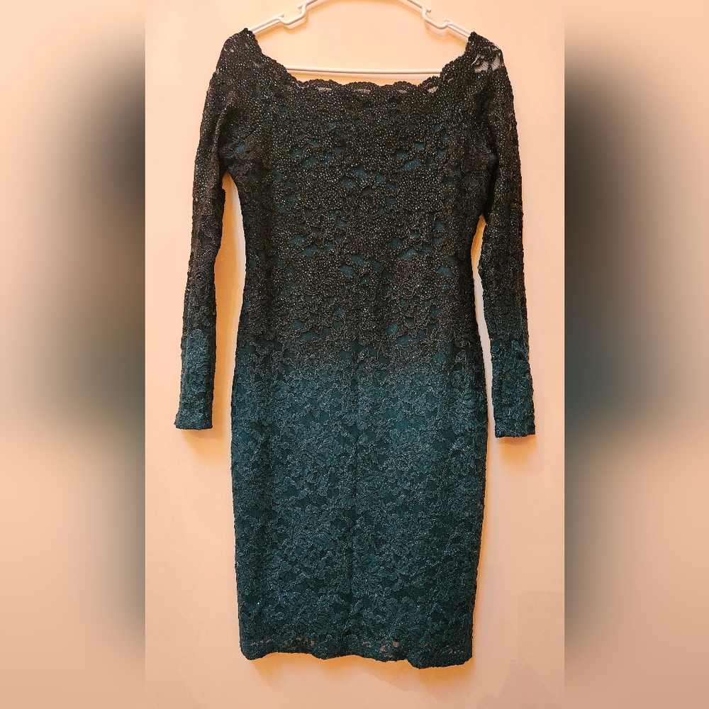 Elegant Black and Green Lace Dress
